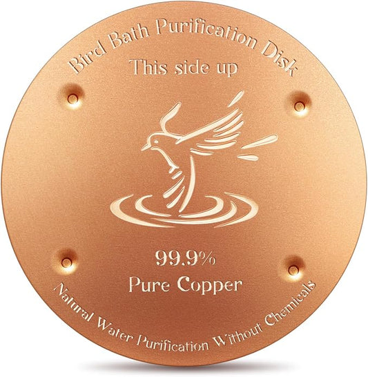 MorningRo 1 Pcs 4'' Bird Bath Copper Disk, 0.8mm Thick Reinforced 99.99% Pure Copper Disc birdbath Purification Disc, with 4 Point Support for Outdoor Birdbaths Bowls Cleaner
