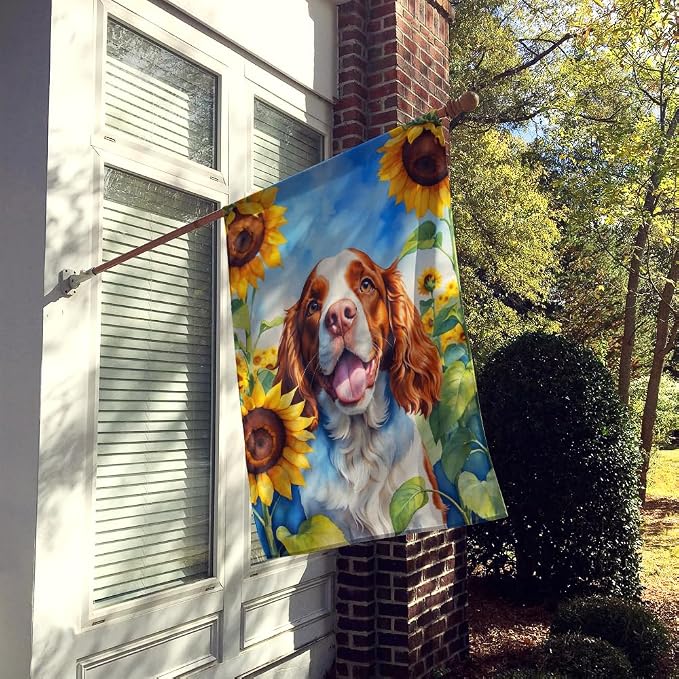 Caroline's Treasures DAC6171CHF Welsh Springer Spaniel in Sunflowers House Flag Large Porch Sleeve Pole Decorative Outside Yard Banner Artwork Wall Hanging, Polyester, House Size, Multicolor
