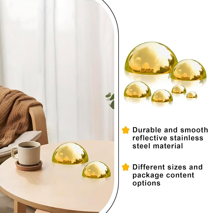 Gazing Ball Garden Mirror Outdoor - Outside Decorative Globe, Gold 6Pcs Mix | Metal Polished Reflective Hemisphere, Stainless Steel Hollow Decoration Ornament, for Home Pond Swimming Pool Housewarming