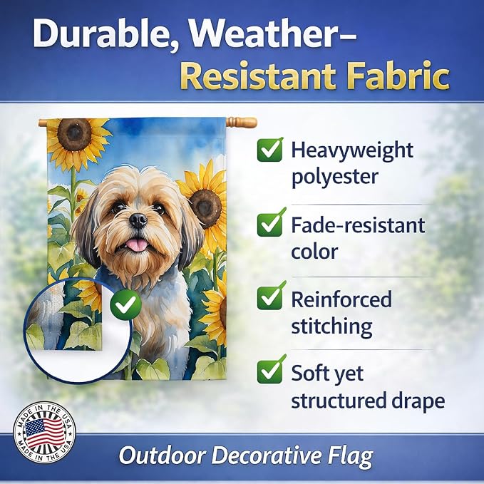 Caroline's Treasures DAC6116CHF Lhasa Apso in Sunflowers House Flag Large Porch Sleeve Pole Decorative Outside Yard Banner Artwork Wall Hanging, Polyester, House Size, Multicolor