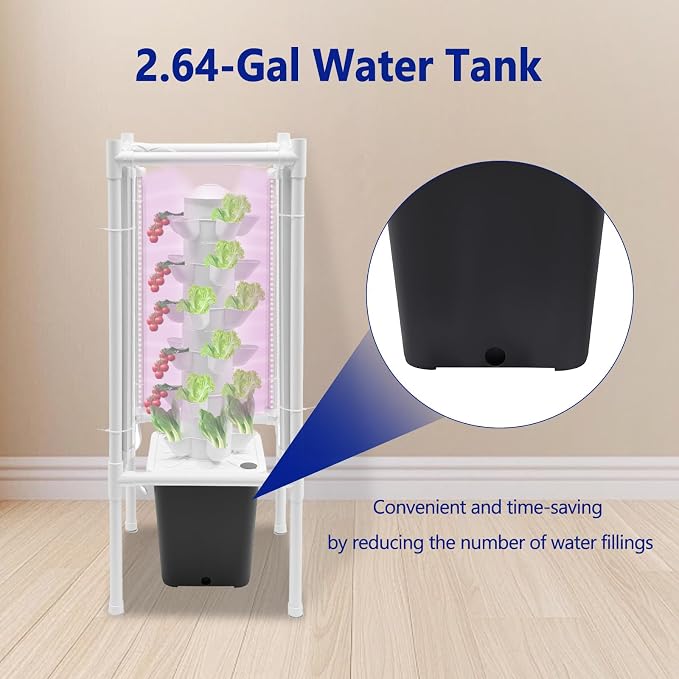Hydroponic Tower Growing System Kits with LED Grow Lights 30 Pods Indoor Vertical Planter Germination Kit 6 Layers Hydroponic Tower for Fruits, Vegetables, Herbs, and Miniature Greens (Gray)