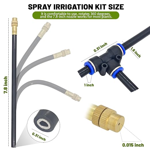 Thiswing 360° Adjustable Drip Irrigation System - 100 FT Automatic Garden Watering System with 32 Nozzles, Raised Bed Sprinkler Irrigation System, Garden Mister for Yard, Lawn, Plants, 5/16" Tubing