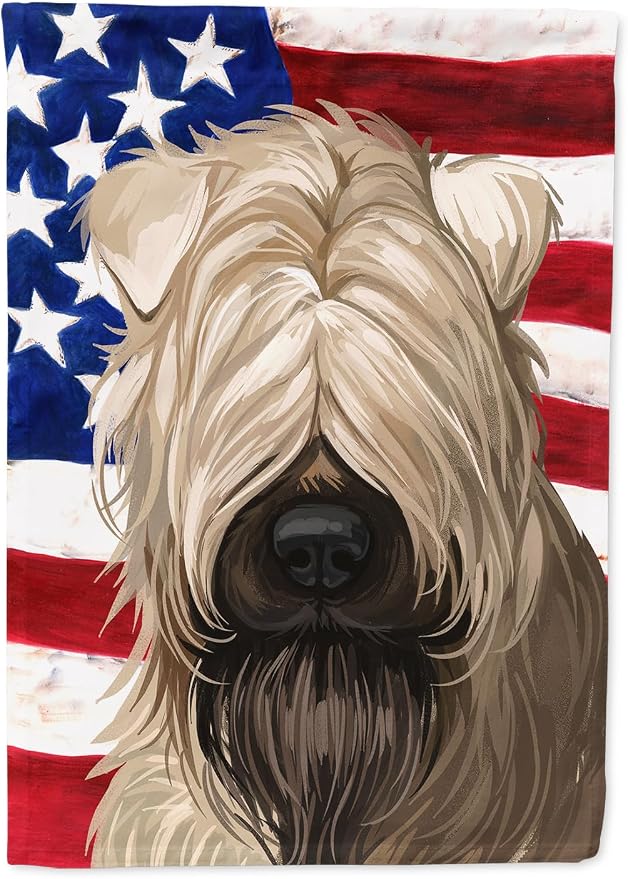 Caroline's Treasures CK6715CHF Soft-Coated Wheaten Terrier American Flag House Flag Large Porch Sleeve Pole Decorative Outside Yard Banner Artwork Wall Hanging, Polyester, House Size, Multicolor
