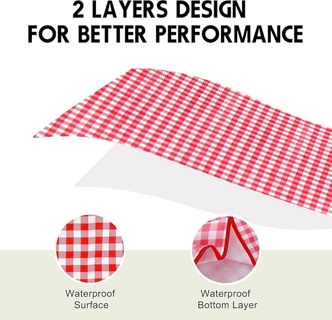 SAMSIER Outdoor Picnic Blankets Waterproof Foldable Sandproof, Extra Large Gingham Cute Picnic Mat Washable Portable for Park Beach Camping Courtyard (Red, 80"×80")