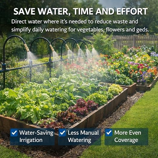 Automatic Garden Irrigation System 200FT, Upgraded Drip & Spray Watering Kit with 36 Adjustable Copper Nozzles for Raised Beds, Outdoor Garden, Lawn, Potted Plants & Greenhouse (200ft)