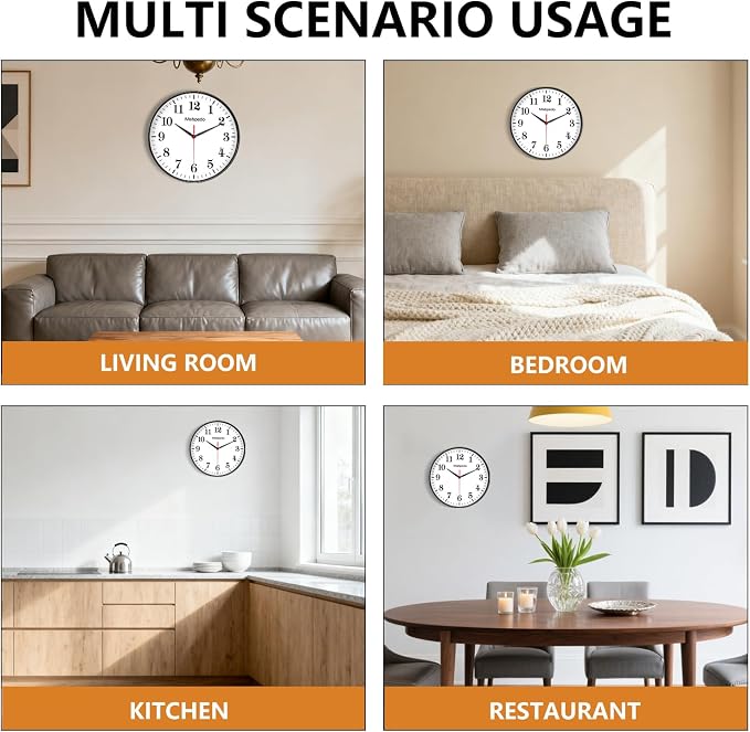 12 Inch Wall Clocks Battery Operated, Modern Wall Clock, Large Number Classic Silent Non Ticking Analog Decorative Wall Clocks for Living Room Bedroom Kitchen Gym Office Outdoor Clock, Black