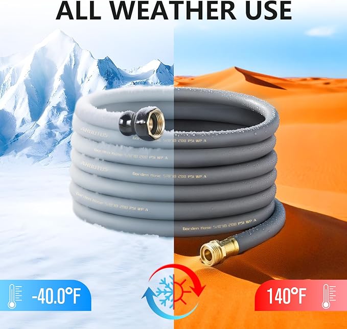 Garden Hose 5/8" x 15ft Brass Rubber Heavy Duty Water Hose 600 PSI Burst Pressure, Durable Flexible Hose for Yard, Car Wash, Pets Gray