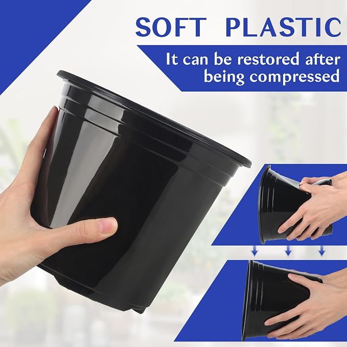 1 Gallon Pots for Plants, 7 Inch Nursery Pots with Drainage Holes, 1 Gallon Plastic Plant Pots for Cuttings, Seeding, Succulents, Transplanting