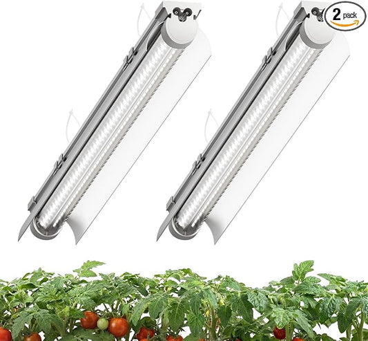 2 Pack LED Grow Light 2FT, 5000K Full Spectrum, 48W(2 x 24W), Linkable Growing Lamp Fixture, T8 Grow Lights for Indoor Plants, Seed Starting, Vegetables