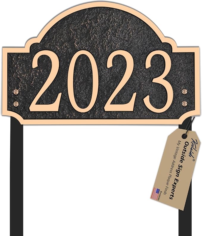 Personalized Address Sign LAWN MOUNTED - Custom House Number Sign Plaque,Address Plaque,House Numbers for Lawn Outside,Yard,Ground,Garden,Drive Way Free Standing with Stakes Metal (Rose Gold)