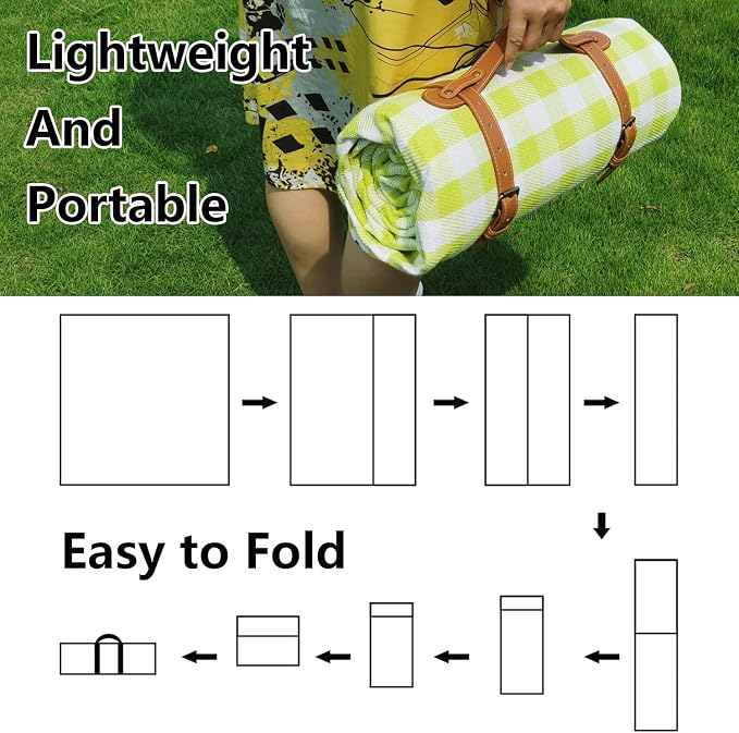 79”x79” Picnic Blanket Extra Large, Waterproof and Foldable Beach Blanket, 3-Layer Outdoor Blanket for 6 to 8 Adults, for Camping, Park, Beach, Grass, Indoors