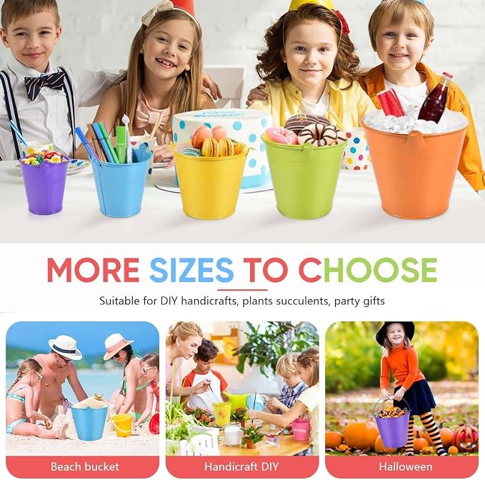 OBTANIM 7 Pack Orange Metal Buckets with Handle Galvanized Ice Pails for Plants, Succulents, Party Favors Organizing, Rustic Home Decor or Classrooms Pencil Storage (9.1 x 6.7 inch)