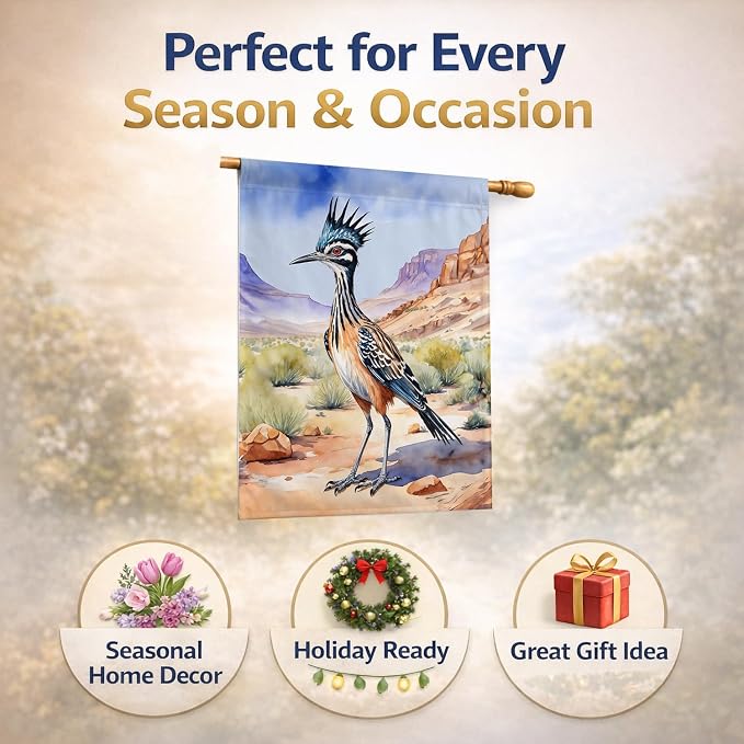 Caroline's Treasures New Mexico Greater Roadrunner House Flag Large Porch Sleeve Pole Decorative Outside Yard Banner Artwork Wall Hanging, Polyester, House Size, Multicolor