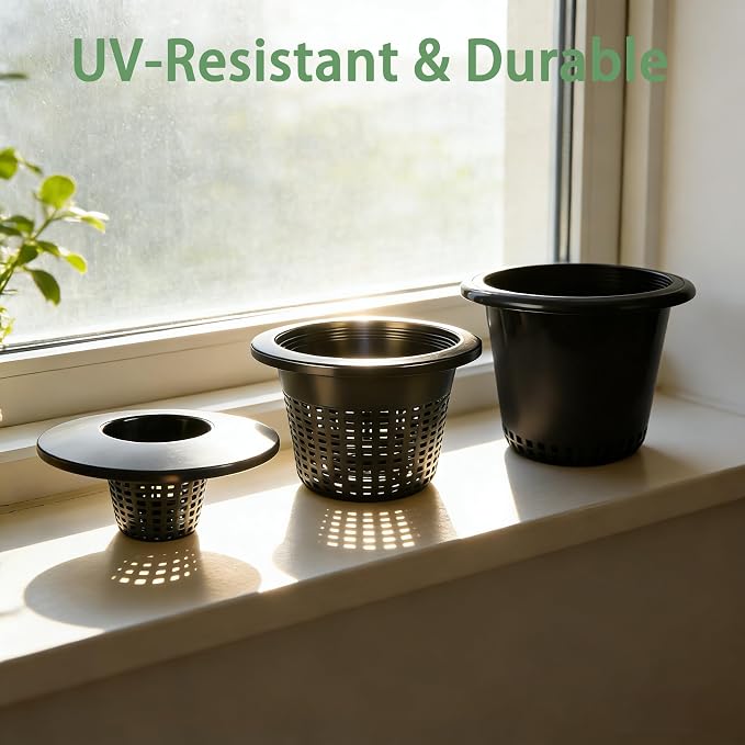 6 Inch Net Pots with Wide Lids for 3.5 and 5 Gallon Buckets 5 Pack Hydroponic Net Cups