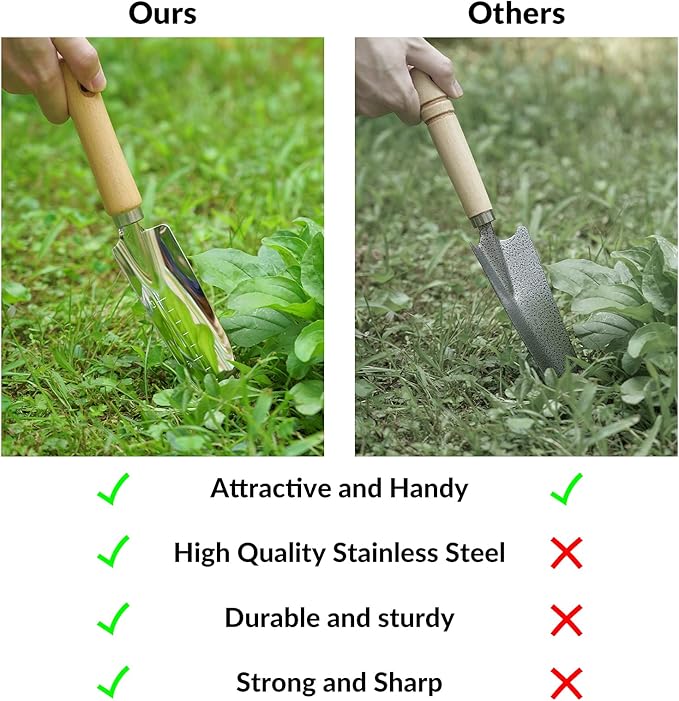 SOLIGT 8 Piece Garden Tools Set with Basket, Gardening Gifts for Women Men | Heavy Duty Stainless Steel Pruning Shears, Trowels, Weeder, Rake, Garden Hand Tools And Gloves With Wood Handles