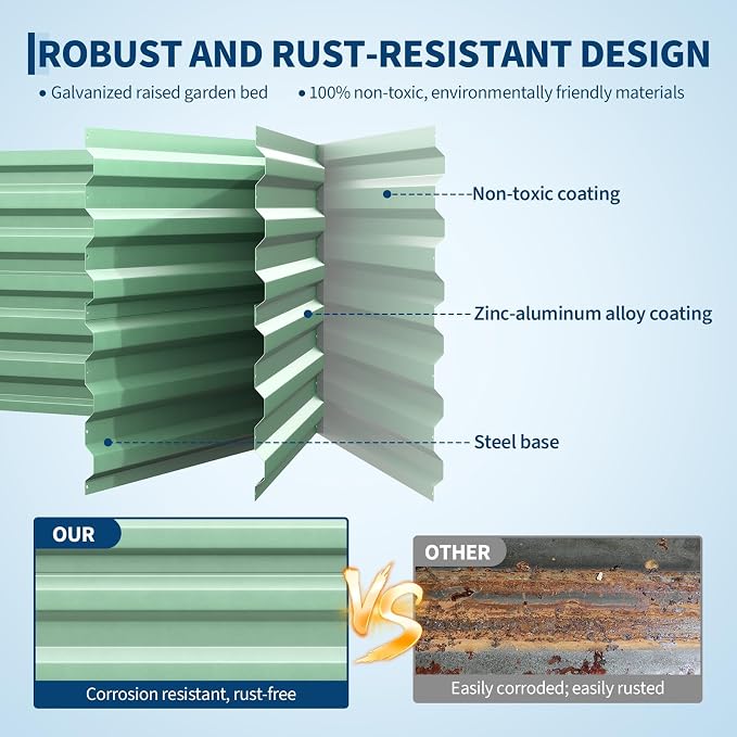 Garvee 8x4x2ft Galvanized Raised Garden Bed Outdoor,Rust-Resistant Raised Garden Beds for Gardening, Easy Assembly Outdoor Garden Box & Planters, Green