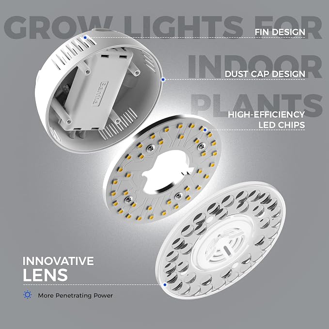 Barrina Orbgrow OG09 Puck LED Grow Light, 5000K 54W(6 x 9W, 810 Watt Equiv), Plant Lights for Indoor Plants Full Spectrum, Magnetic & Linkable, Small Grow lamp, Perfect for Plant Shelf, 6 Packs