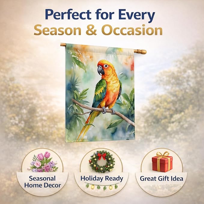 Caroline's Treasures Sun Conure House Flag Large Porch Sleeve Pole Decorative Outside Yard Banner Artwork Wall Hanging, Polyester, House Size, Multicolor