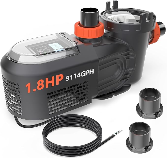 1.8 HP Variable Speed Pool Pump for Above & Inground Pools, Up to 9114 GPH, 220V Inverter Pool Pump with Permanent Magnet Motor, Energy Efficient, Saltwater Compatible