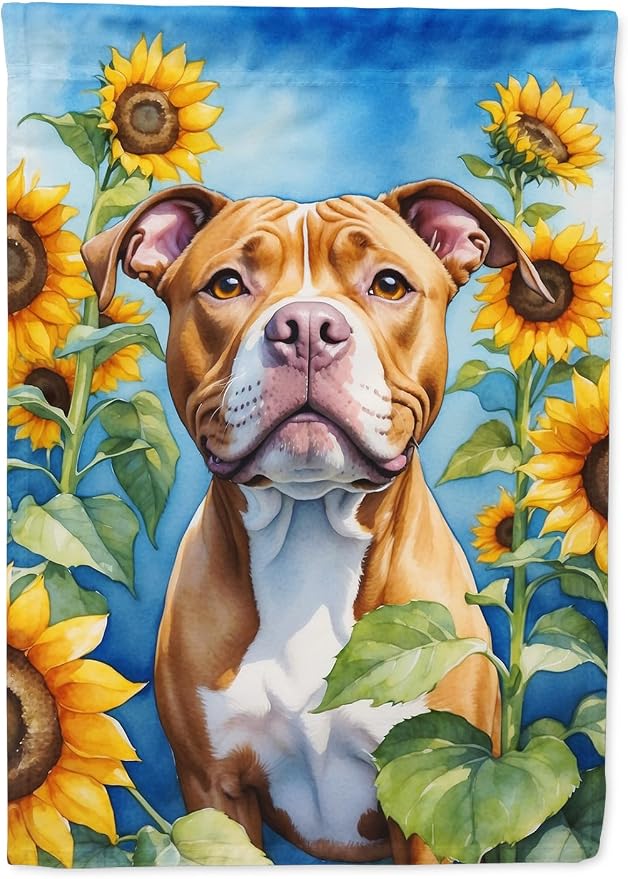 Caroline's Treasures DAC6133GF Pit Bull Terrier in Sunflowers Garden Flag Mailbox Flag Decorative Yard Flag Banner Outside Patio Artwork Yard Flower Beds, Garden Size, Multicolor