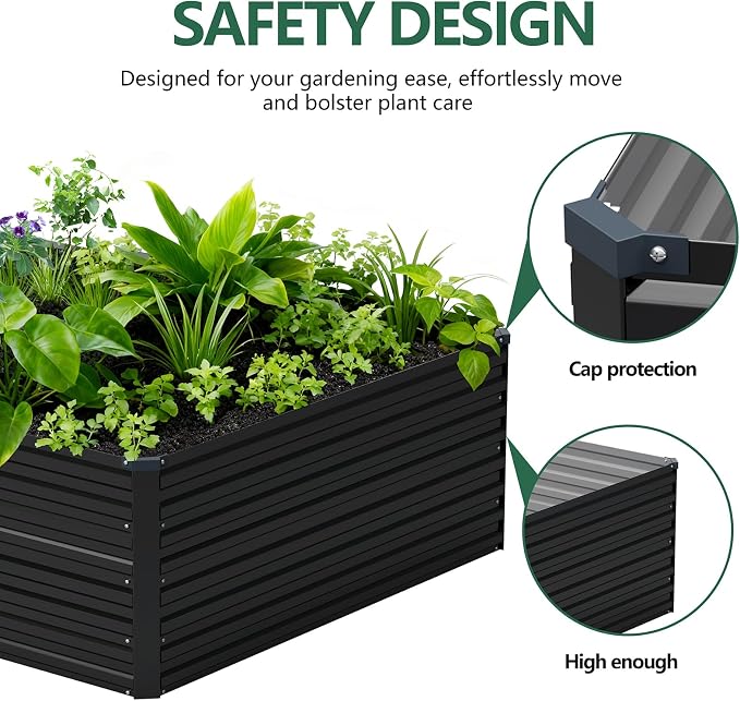 Vengarus 8x4x2FT Galvanized Raised Garden Bed Kit, Deep Root Planter Box Outdoor Large Planter Raised Beds for Planting Flowers,Vegetables and Herbs-Black