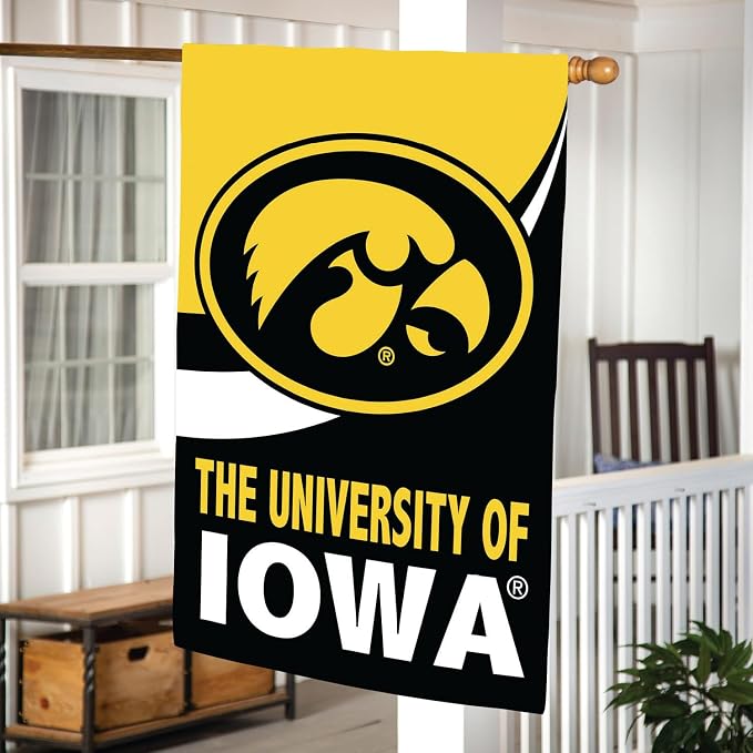 NCAA University of Iowa House Flag, 28 x 44, Double Sided Garden Flags for Outside, Outdoor College Flags & Banners for Gardens Patio, Indoor Wall Decor Flag for Room