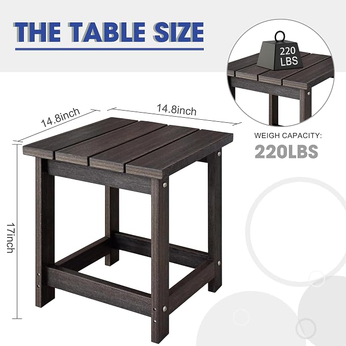 LZRS Patio Side Table, Heavy Duty HDPE Outdoor End Table with Wood Texture, Weatherproof Composite Table for Adirondack Chairs, Deck, Pool, Indoor/Outdoor, No Peeling or Cracking(Brown Mixture)
