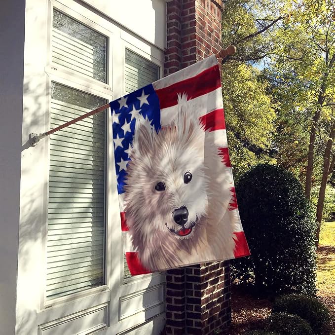 Caroline's Treasures CK6687CHF Samoyed Dog American Flag House Flag Large Porch Sleeve Pole Decorative Outside Yard Banner Artwork Wall Hanging, Polyester, House Size, Multicolor