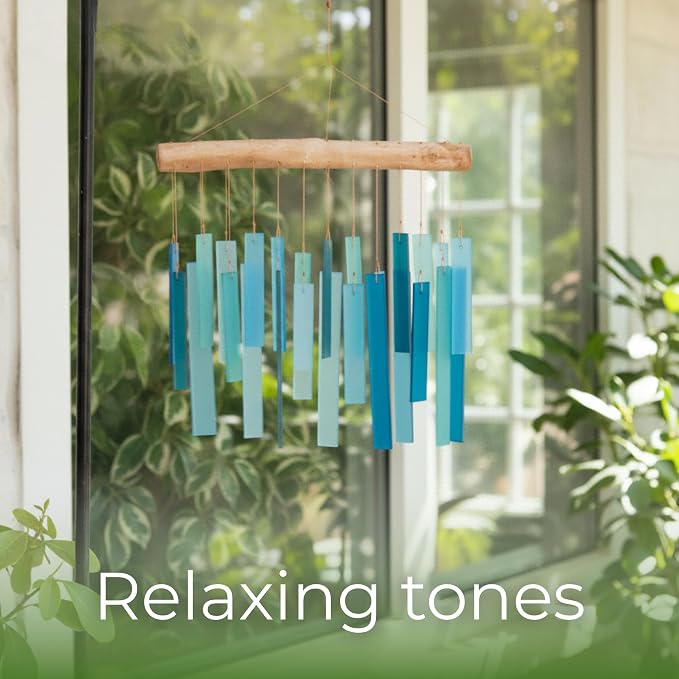 Solange & Frances Glass Wind Chimes for Outside. Handmade Hanging Wind Chimes Coastal Beach Decor, Pool Area Gift Outdoor Decor Gift for Women, Gifts for Mom, Birthday Gifts for Women