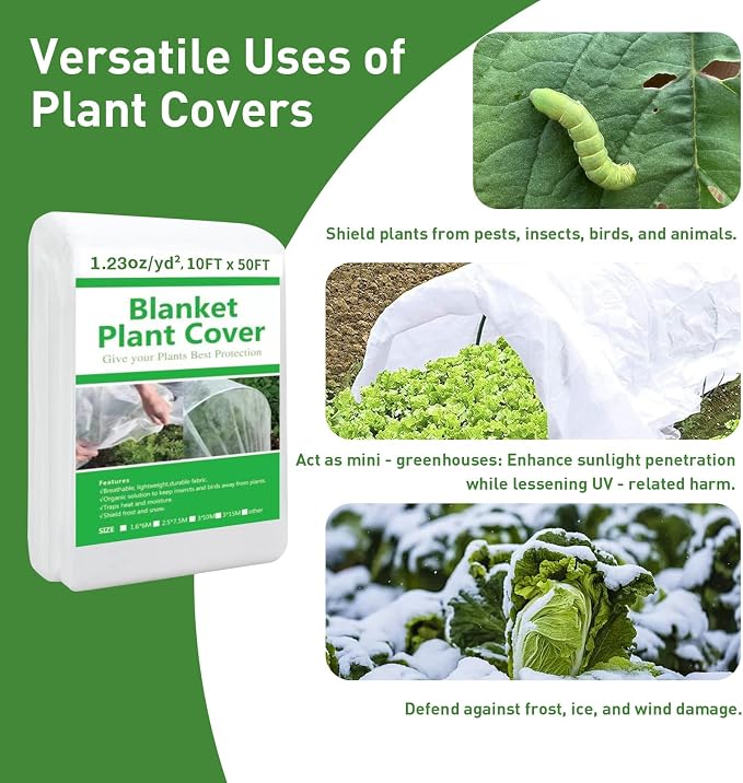 2 Pack 10ft x 50ft Plant Covers Freeze Protection, Frost Blanket for Outdoor Plants, Trees & Gardens, All-Season Winter Protection, Floating Row Cover for Vegetables, Shrubs & Raised Beds