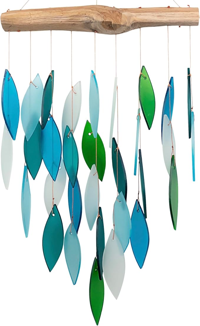 Blue Handworks Ocean Waterfall Glass Wind Chime | Handcrafted Waterfall Glass Wind Chime in Royal Blue, Sky Blue, Teal and Frosted White