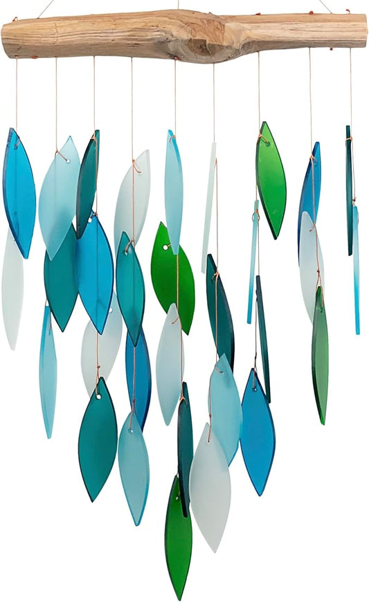 Blue Handworks Ocean Waterfall Glass Wind Chime | Handcrafted Waterfall Glass Wind Chime in Royal Blue, Sky Blue, Teal and Frosted White