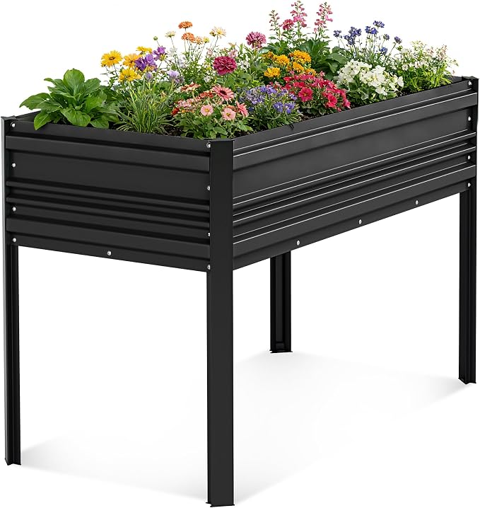 WORKPRO 48x24x32in Outdoor Galvanized Raised Garden Bed with Legs, 600LB Elevated Planter Box for Vegetable, Flowers, Herbs, Black
