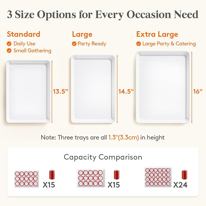 Lifewit 4 Pcs Serving Tray for Party Supplies, Reusable Plastic Food Serving Platter for Dessert, Snacks, Fruit, Cookies, Appetizers & Charcuterie, BPA-Free White Catering Trays for Buffets Display