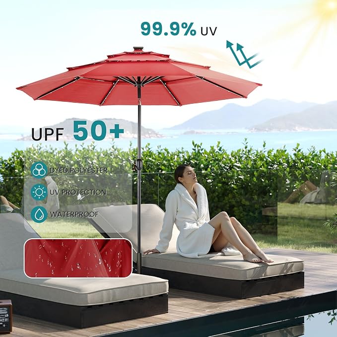 NEWBULIG 10FT Patio Umbrella, Offset Cantilever Outdoor Patio Table Umbrella, UV Protection, Fade Resistant Fabric, Easy Tilt Adjustment for Pool, Deck, Garden, Backyard, Red