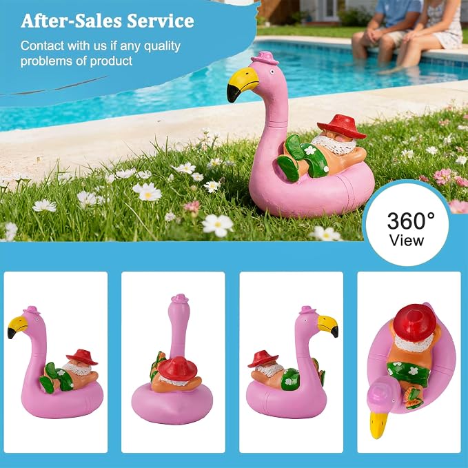 Teaeeno Garden Gnome on Flamingo - Funny Gnome Figurine - Cute Gnome Lawn Statue - for Outdoor or House Decoration