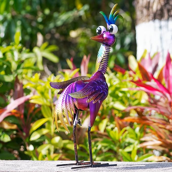 Metal Wacky Rooster Garden Statue, 19'' Rooster Decor Yard Statue Decorations Outdoor, Chicken Yard Art for Outside, Patio, Backyard, Lawn(Purple)