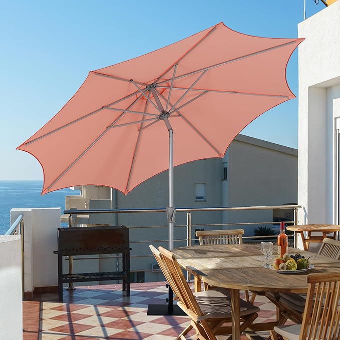 Tempera Patio Umbrellas Arc Edge Outdoor Table Market Umbrellas with Crank & Pust Button Tilt|Auto-Tilt, 8 Steel Ribs, High Color-Fastness Canopy