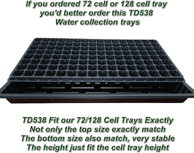 RooTrimmer 10Pcs 128 Cell Seed Starter Trays, Thick Durable Nursery 128 Cell Plug Tray Seedling Flat Plastic Shallow Tray for TD538 1020 Trays (21.26", 11.02", Deep 1.89"), GGBQ128