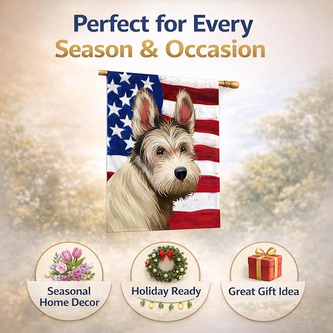 Caroline's Treasures CK6432CHF Berger Picard Dog American Flag House Flag Large Porch Sleeve Pole Decorative Outside Yard Banner Artwork Wall Hanging, Polyester, House Size, Multicolor