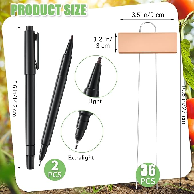 Maitys 38 Pcs Metal Plant Labels Garden Markers Outdoor Weatherproof 10.6 Inch Stainless Steel Nursery Tags Reusable Bulk with Pens for Flower Fruit Vegetable Seedling (Rose Gold Label with Black Ink)