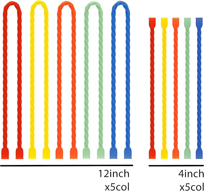 10 PCS Silicone Cable Ties - Reusable Rubber Twist Ties Bendable Steel-Core Cable Ties for Bundling and Holding, All Purpose Cord Tie for Indoor and Outdoor (4"+12")