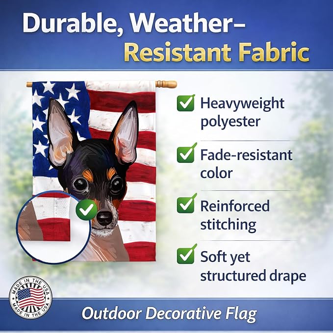 Caroline's Treasures CK6742CHF Toy Fox Terrier American Flag House Flag Large Porch Sleeve Pole Decorative Outside Yard Banner Artwork Wall Hanging, Polyester, House Size, Multicolor