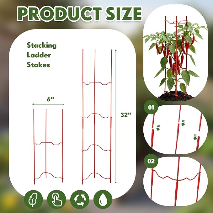 4 Pack Tomato Cage for Garden, 6" W x 6" D x 32" H Pepper and Eggplant Garden Stakes Metal Plant Support Sturdy V-Shape Trellis for Climbing Plants Vegetables Flowers Fruits