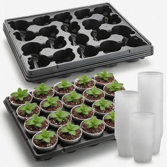 3 Inch Clear Nursery Pots 100 Pcs with 5 Pcs 20 Cell Potting Trays, 5 Sets Seed Starting Kit for Seedlings Cuttings Indoor Growing, Sturdy Transparent Plant Pot Carrying Tray Germination Set