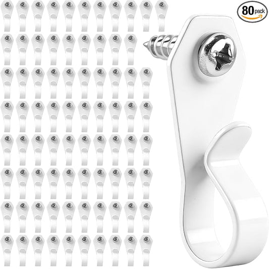 HiGift 80 Pack String Light Hanger Hooks, Stainless Steel Light Clips White, Outdoor Screw Hooks Rope Light Clips for Hanging Christmas Light, Plants, Party Light Wire and Led Fairy Led Light Clips