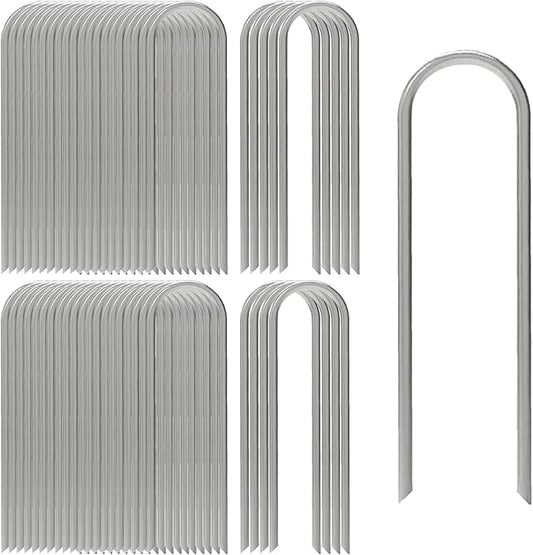 AAGUT 12 Inch Garden Stakes 50 PCS Fence Ground Stake Heavy Duty Yard Landscape Staples Galvanized Tent Spikes 11 Ga Lawn Pins for Dog Fencing, Drip Irrigation Hose, Weed Barrier Fabric, Chicken Wire