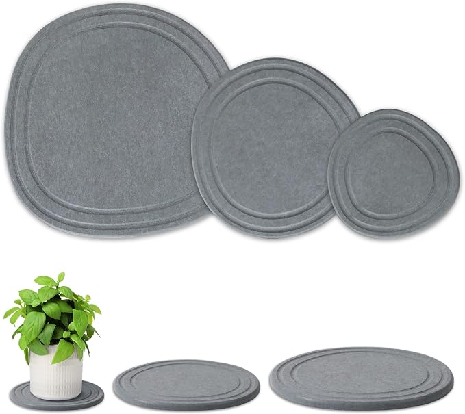 Plant Saucers for Indoors, 3 Pack 6 8 10 Inch Quick Drying Diatomite Plant Drip Water Catcher Trays for Pots, Diatomaceous Earth Planter Drainage Saucers Plates to Catch Water for Flower, Stone Gray