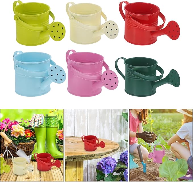 Yardwe 6-Pack Small Watering Cans for Indoor Plants Lightweight Mini Iron Watering Cans with Long Spout for Succulent and Air Plants Easy Carry Kids Gardening Watering Equipment 5.9 x 2.9 Inch