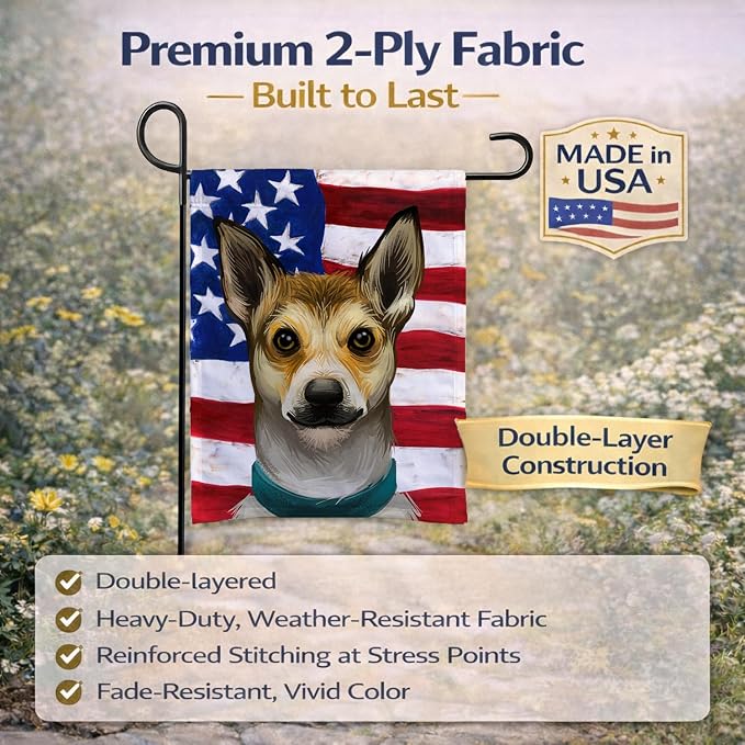 Caroline's Treasures CK6632GF Norwegian Lundehund Dog American Flag Garden Flag Mailbox Flag Decorative Yard Flag Banner Outside Patio Artwork Yard Flower Beds, Garden Size, Multicolor